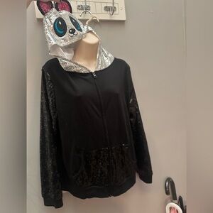 Panda Justice Sequin Animal Hood Girls 20 Zip Up Lightweight Jacket